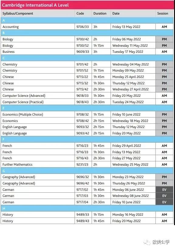 3大考试局公布了2022年A-Level夏季考试时间表 建议收藏  A-level 考试 第13张